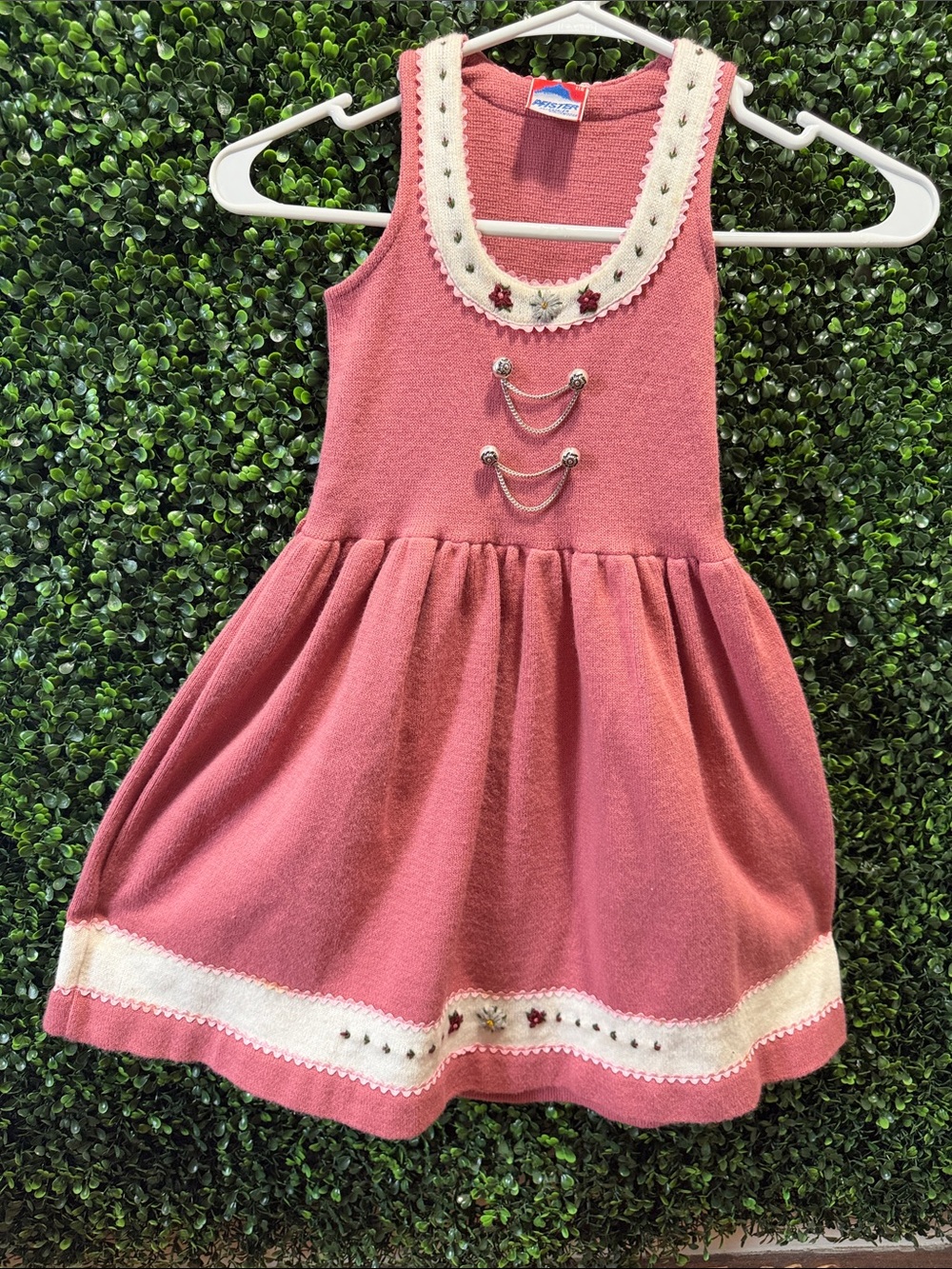 Girls Pink Sleeveless Knit Dress with Cream Scallop Trim